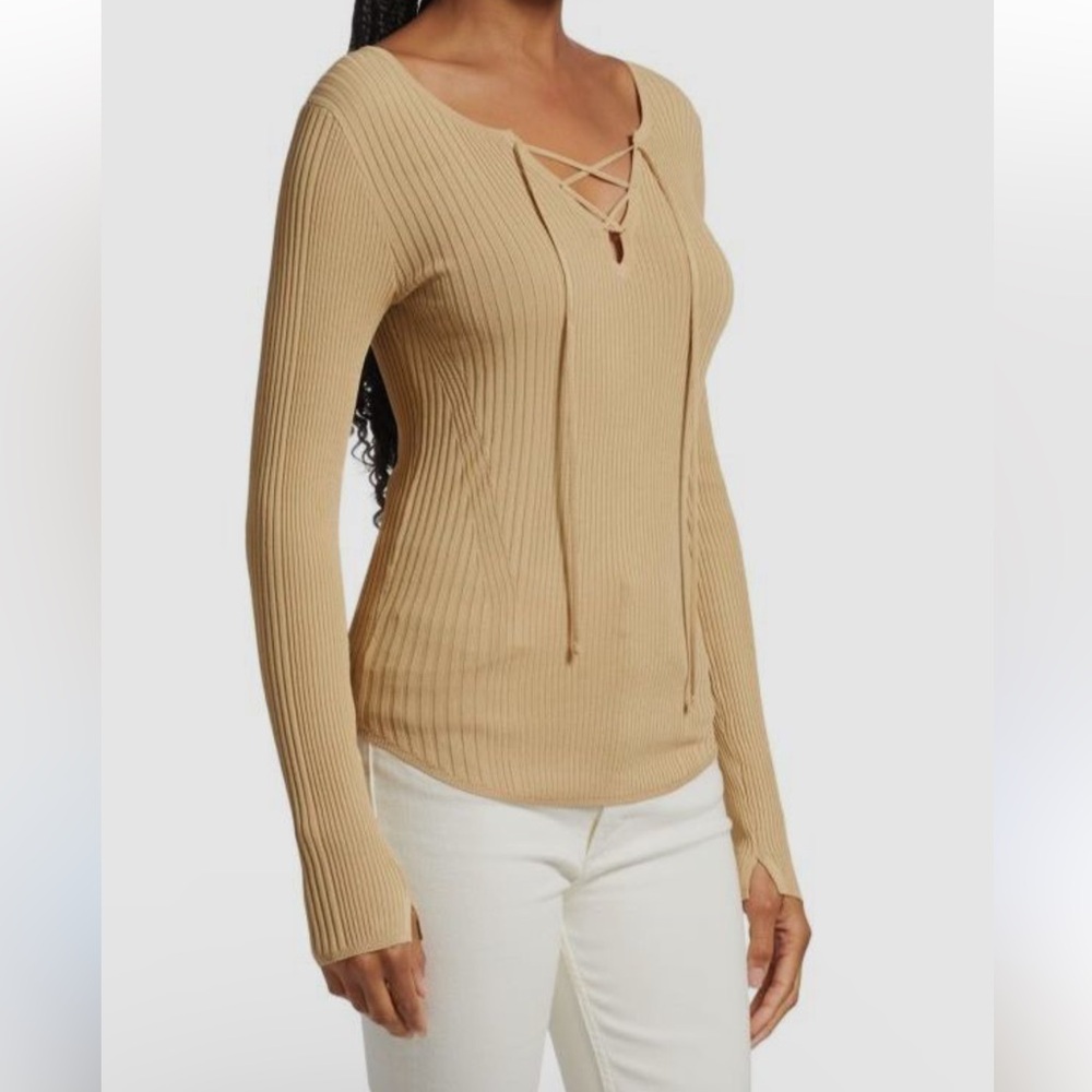 Rag & Bone Women’s Beige Ribbed Lace-Up Sweater Sz S